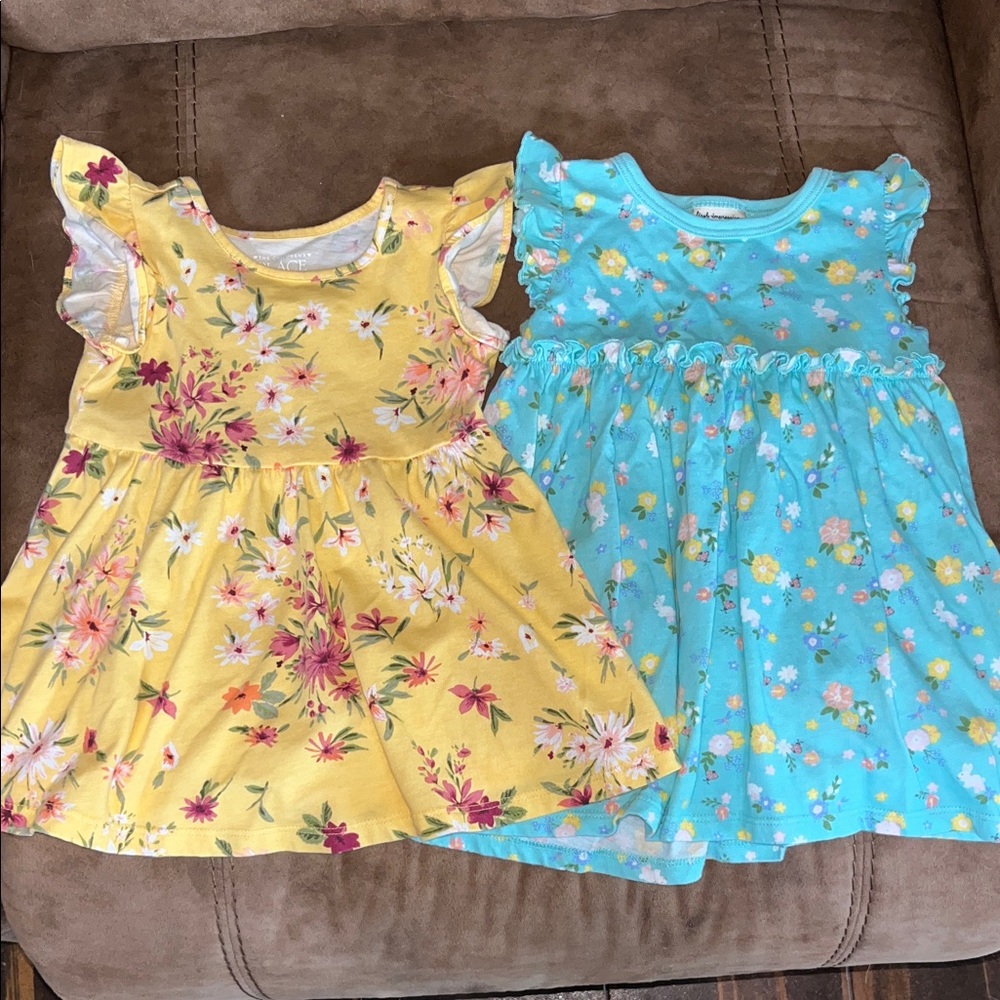 Yellow and Blue Floral Dresses 12-18 months